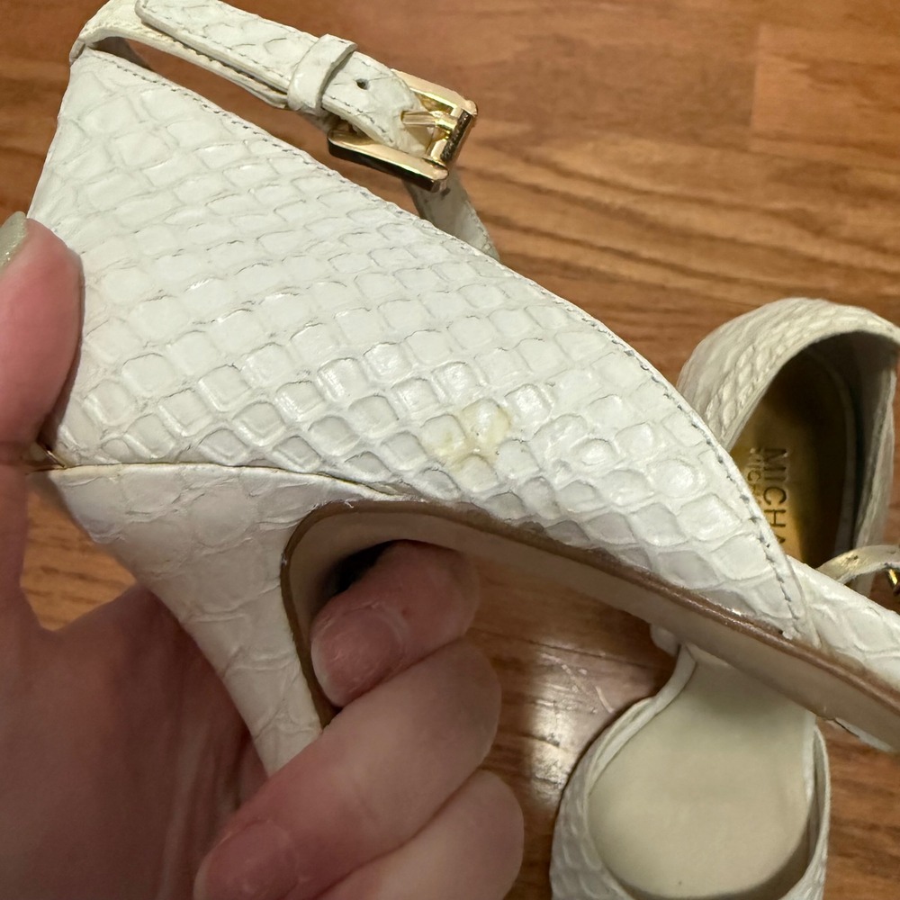 Michael Kors Kristen strappy sandals heels white snake-embossed leather Size 7.5 - Picture 6 of 14